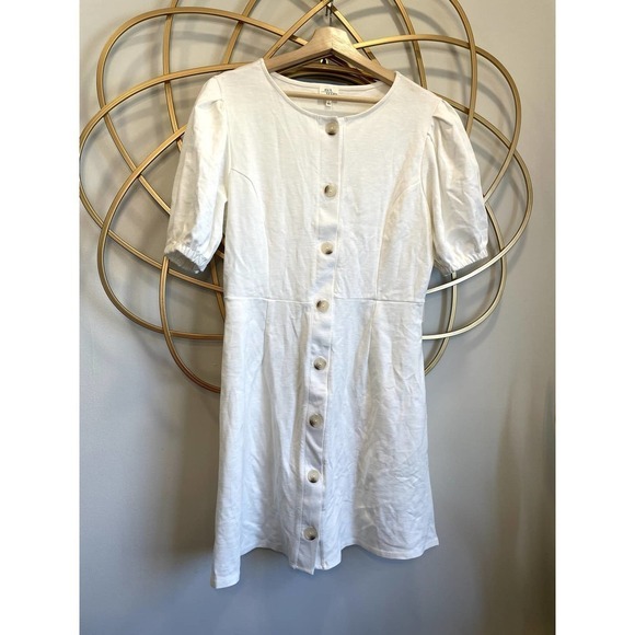 Ava James Dress Buttons White size Large NWT - Picture 1 of 9